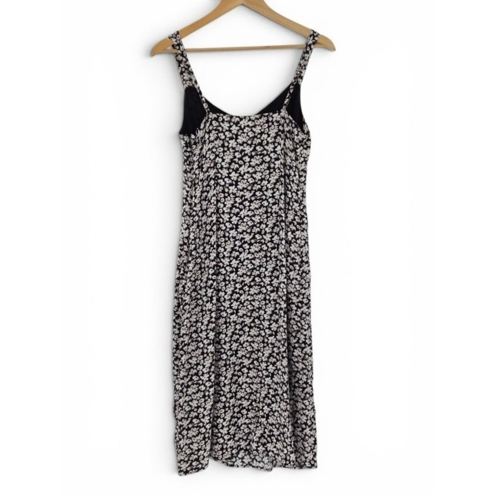 Abercrombie & Fitch Black Floral Midi Slip Dress S Viscose Side Slit Date Night - Picture 7 of 14